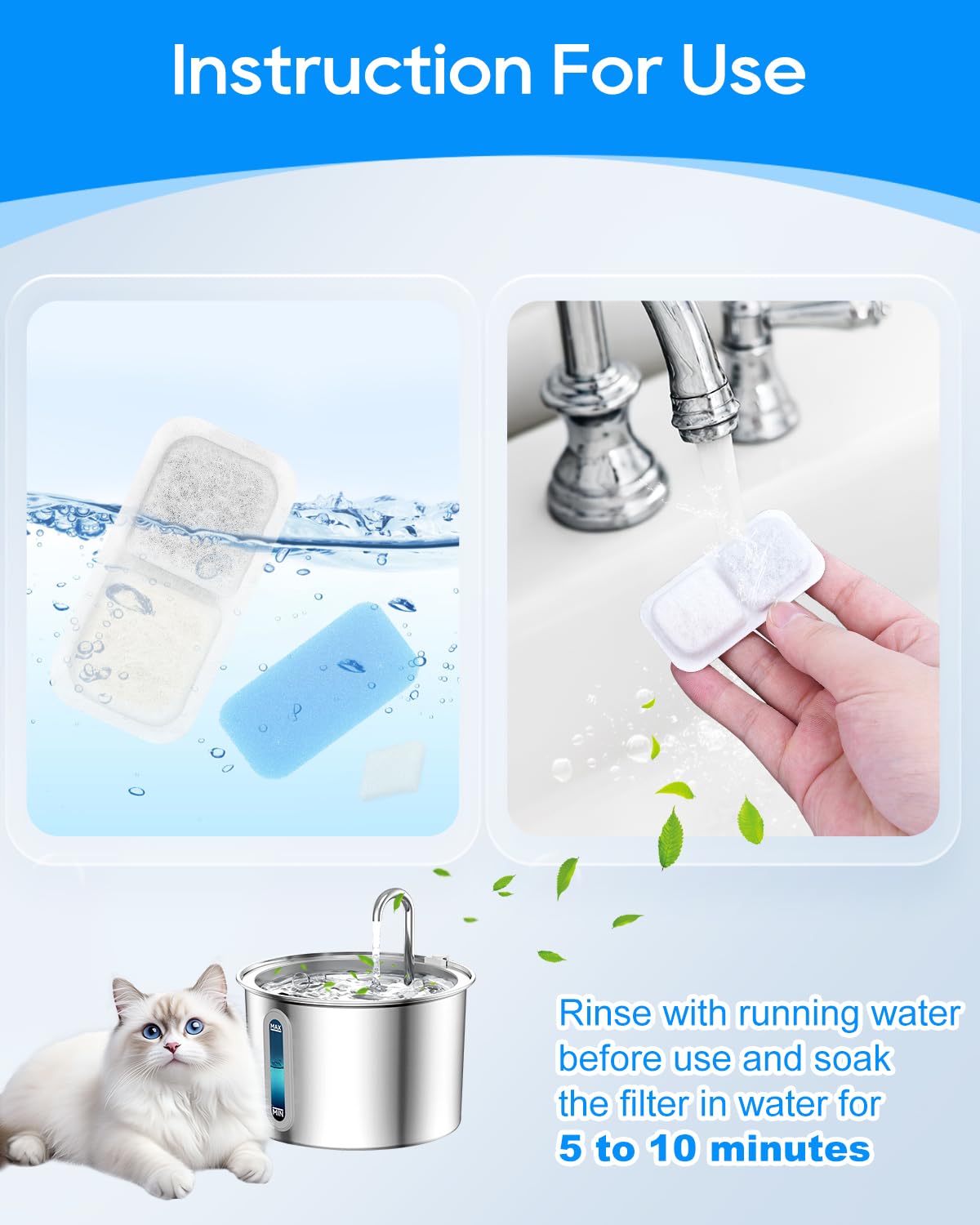 Cunina filter replacement guide image illustrates regular maintenance for pet hydration
