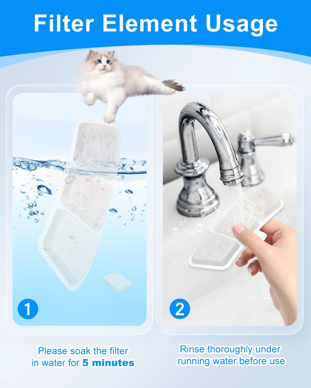 Cunina soak and rinse pre-use practice to avoid carbon dust entering water