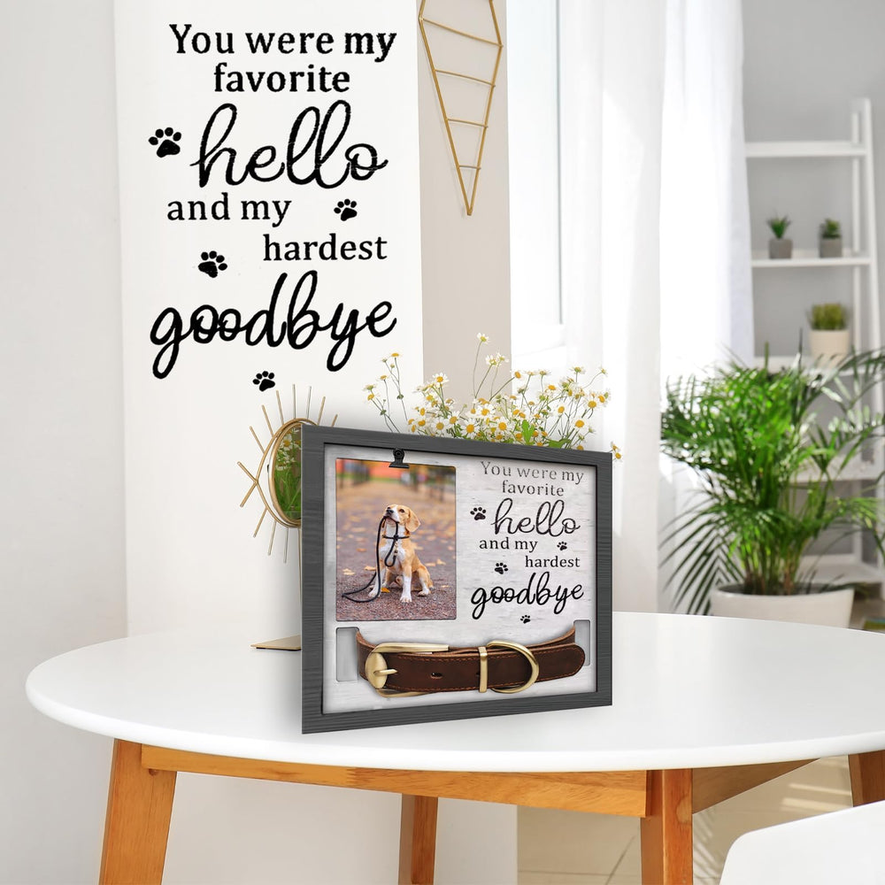 Cupdarow pet memorial frame collar-slot shows keepsake collar and photo together