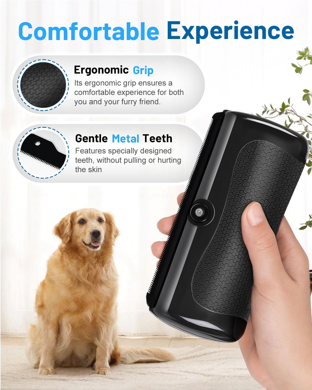Cupofpet Groomingpro Deshedding Brush 2.0 teeth-closeup removes loose fur with care.