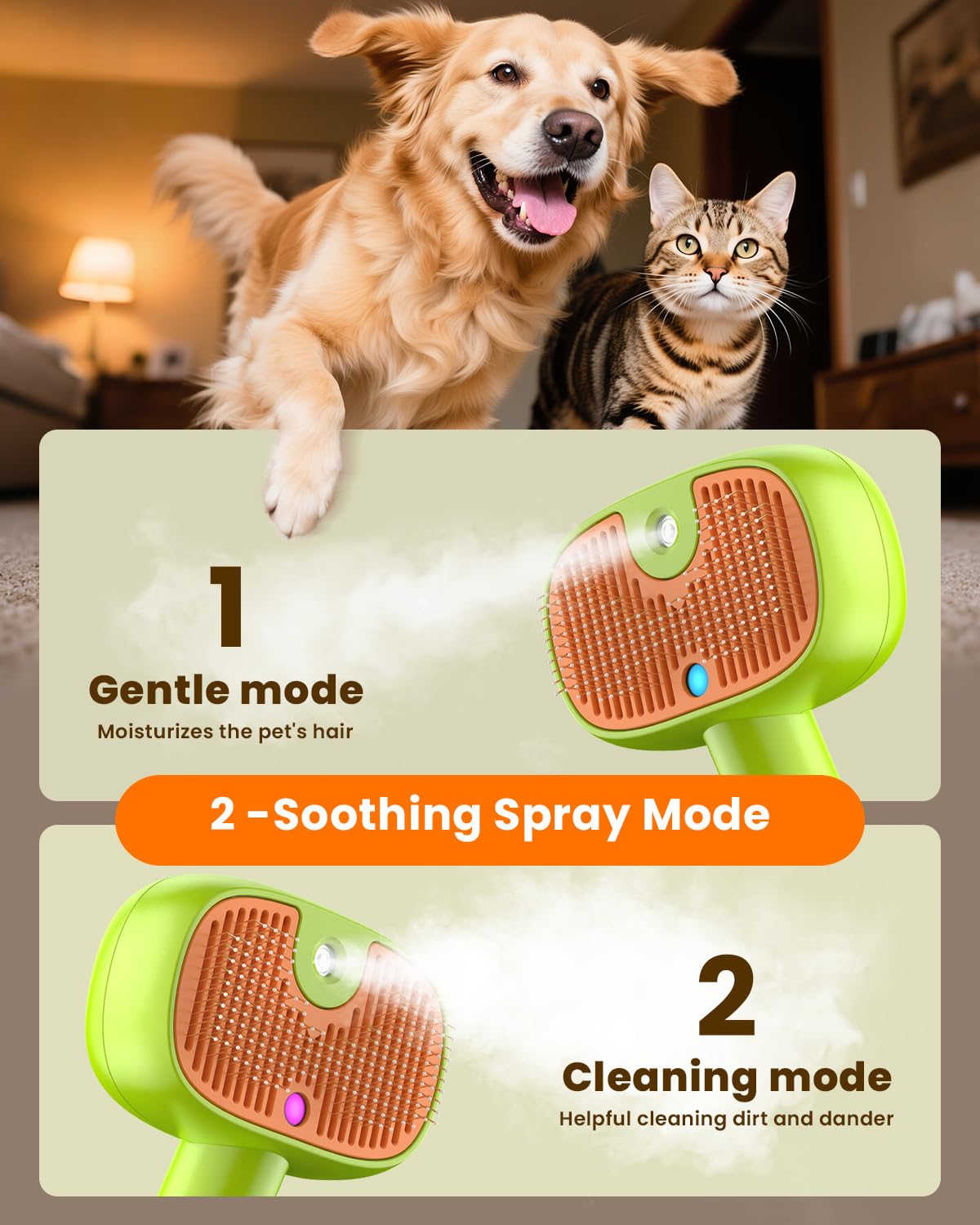 Cupofpet self-cleaning cat brush bristles after grooming.