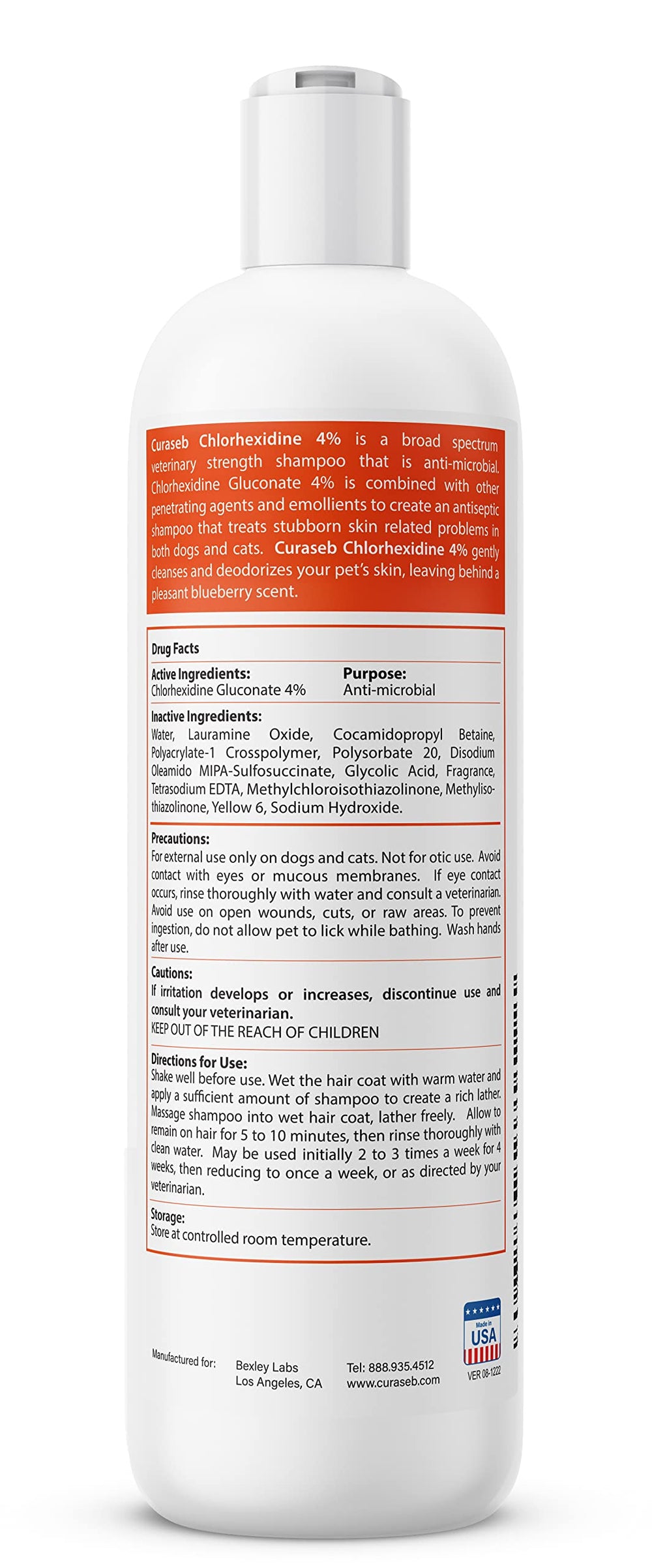 Curaseb Chlorhex 4% shampoo lather with blueberry scent for irritated skin.