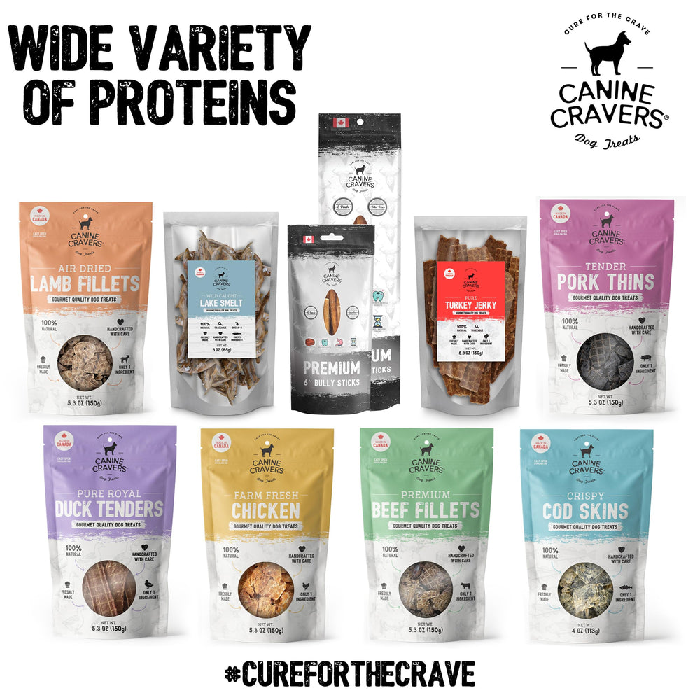 CURE FOR THE CRAVE Canine Cravers, elaborado en Canadá, con pescados salvajes de lago.