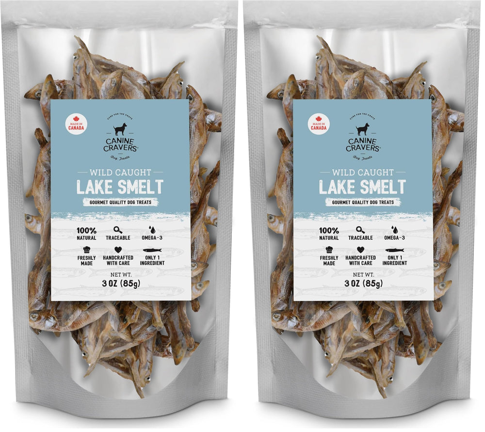 CURE FOR THE CRAVE Canine Cravers con pejerrey de lago salvaje, secado al aire, snack natural para perros.