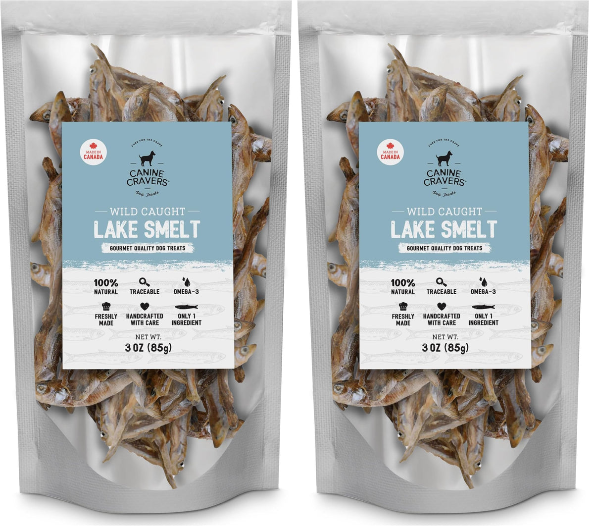 CURE FOR THE CRAVE Canine Cravers con pejerrey de lago salvaje, secado al aire, snack natural para perros.