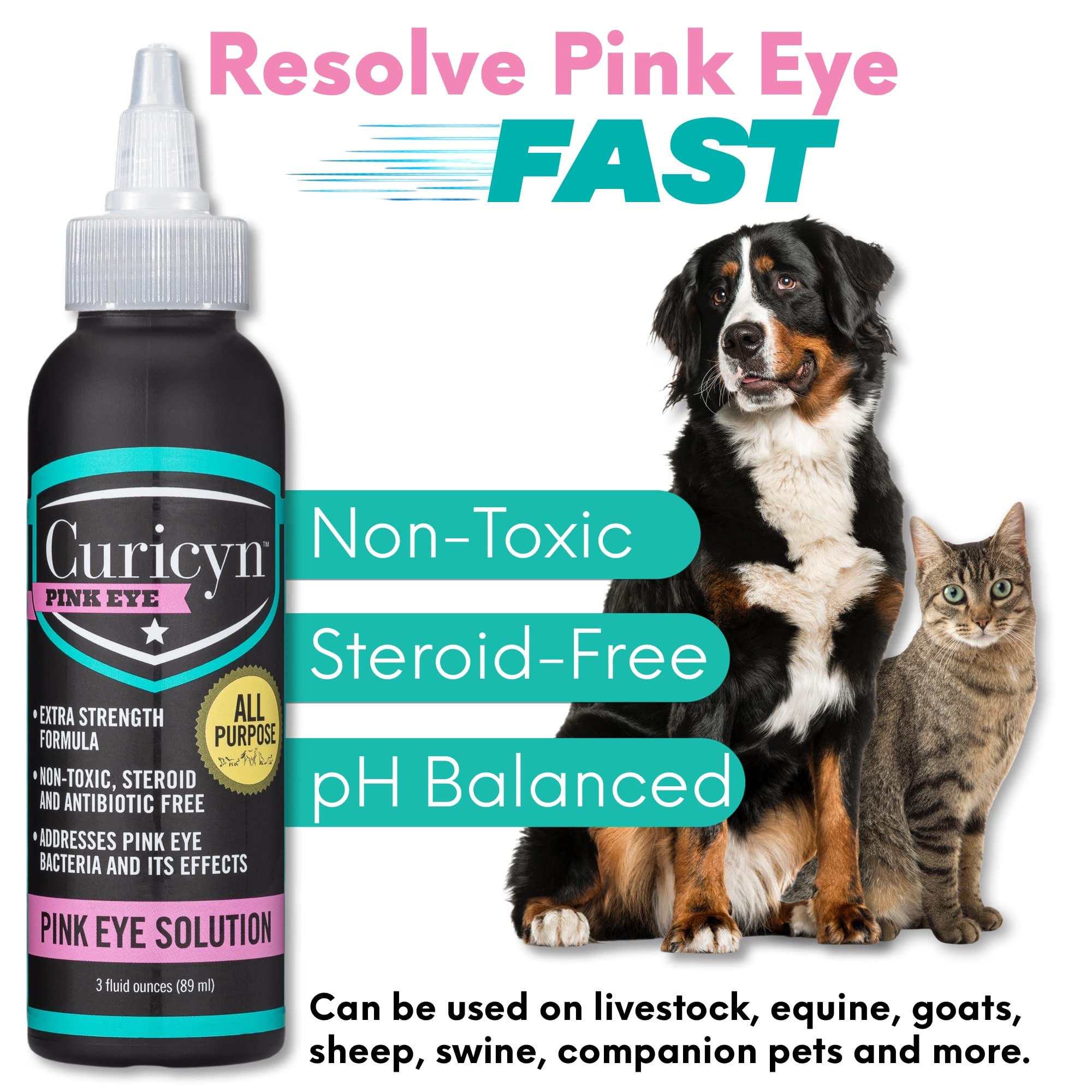 Curicyn Livestock Eye Care bottle suitable for farm animals.