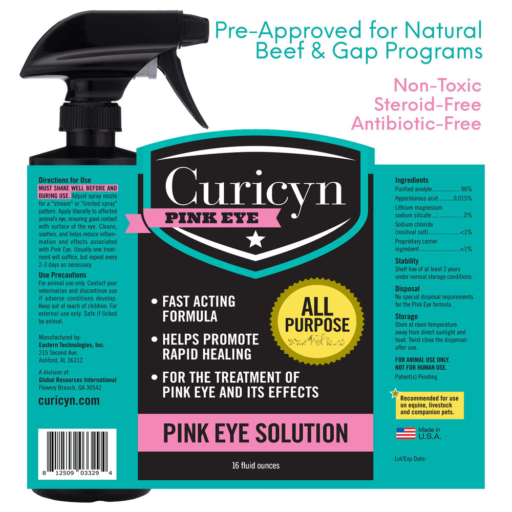 Curicyn Pink Eye Solution cat eye closeup highlights safety and comfort.