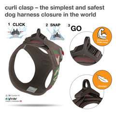 Curli Vest Harness Clasp Air-Mesh Camouflage M buckle close-up — durable one-handed leash attachment