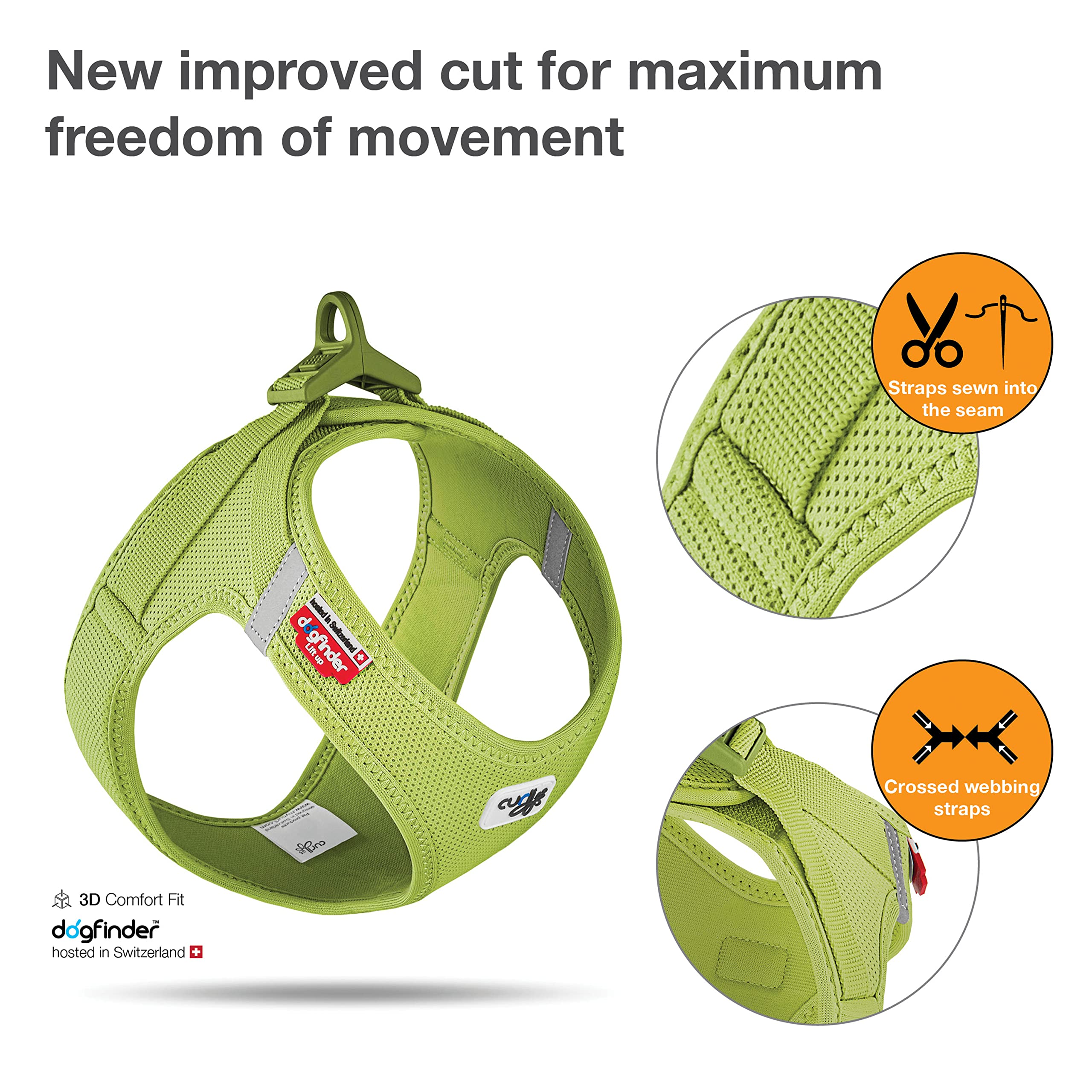 Curli Vest Harness Clasp Air-Mesh Lime buckle closeup shows strong load-bearing clasp.