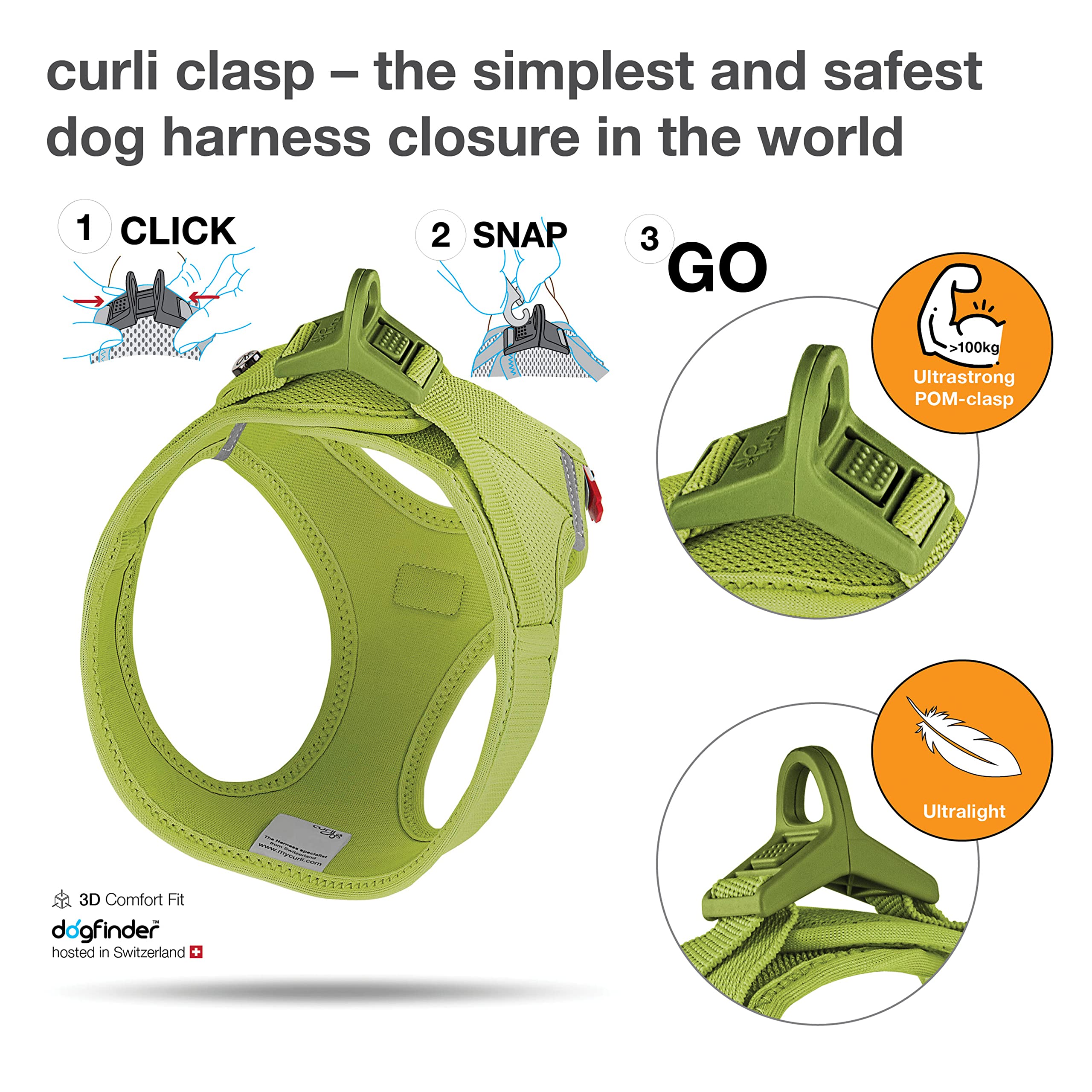 Curli Vest Harness Clasp Air-Mesh Lime shoulder area demonstrates pressure-point protection design.