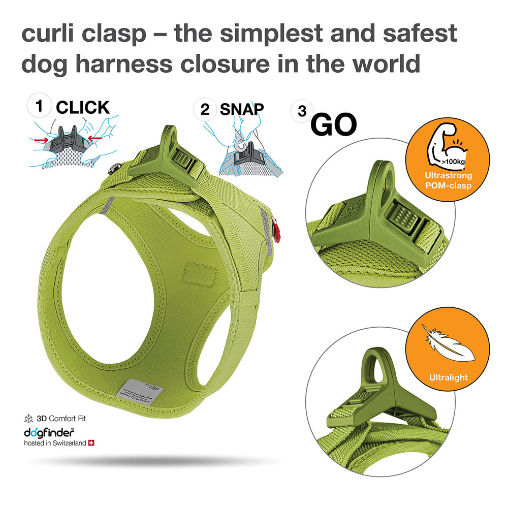 Curli Vest Harness Clasp Air-Mesh Lime shoulder area demonstrates pressure-point protection design.