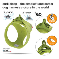 Curli Vest Harness Clasp Air-Mesh Lime shoulder area demonstrates pressure-point protection design.