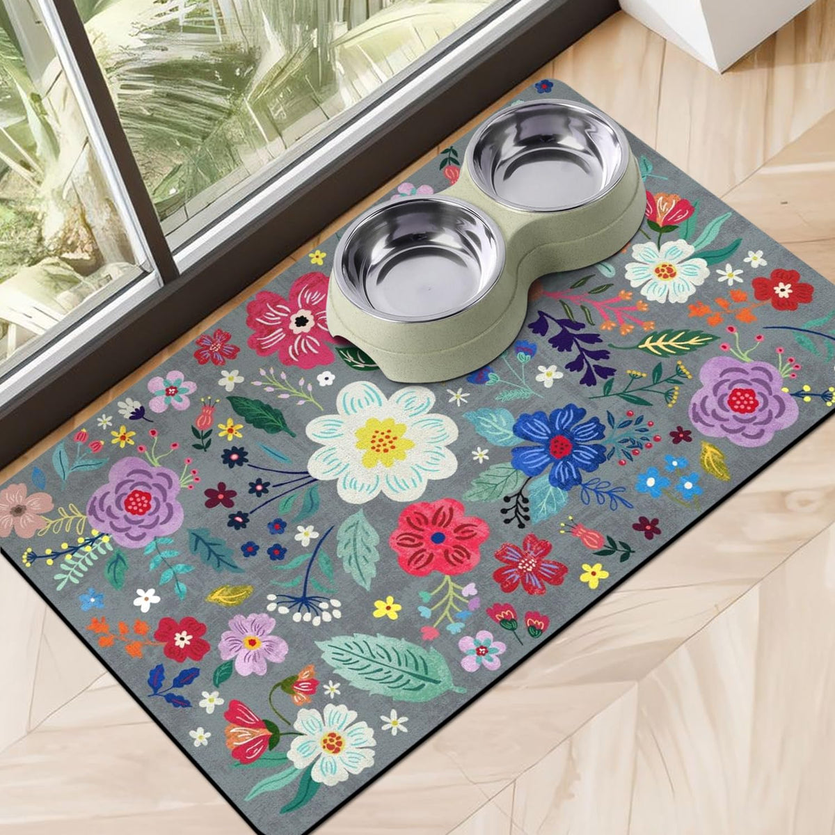 Cuslnox dog food mat absorbent design catches spills and keeps floors dry