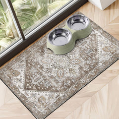 Cuslnox dog food mat absorption closeup highlights rapid spill absorption.