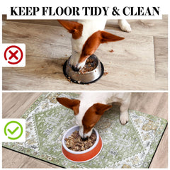 Cuslnox dog food mat protects floors from splashes and water damage