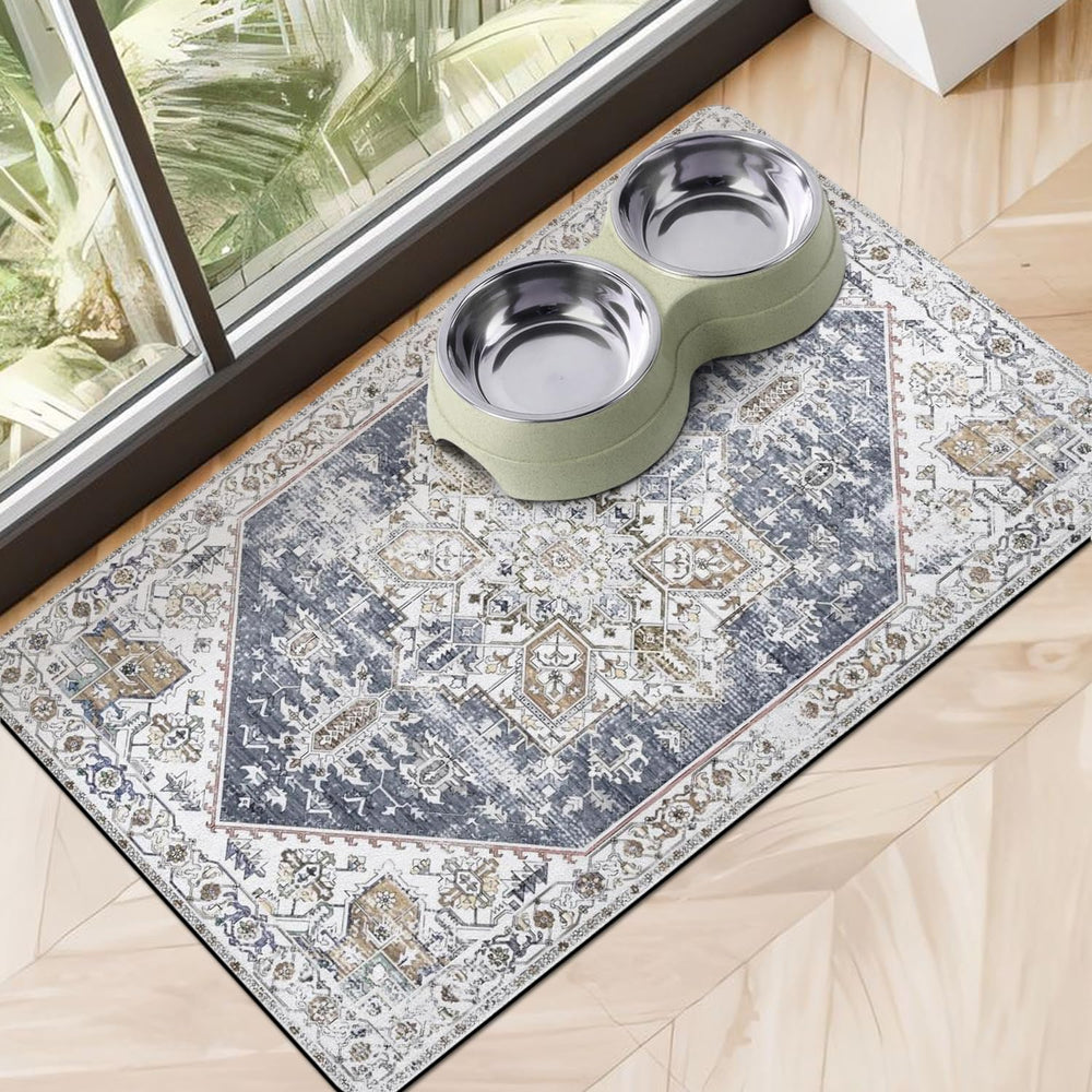 Cuslnox dog food mats absorbent water-bowl scene protects floors during messy drinks