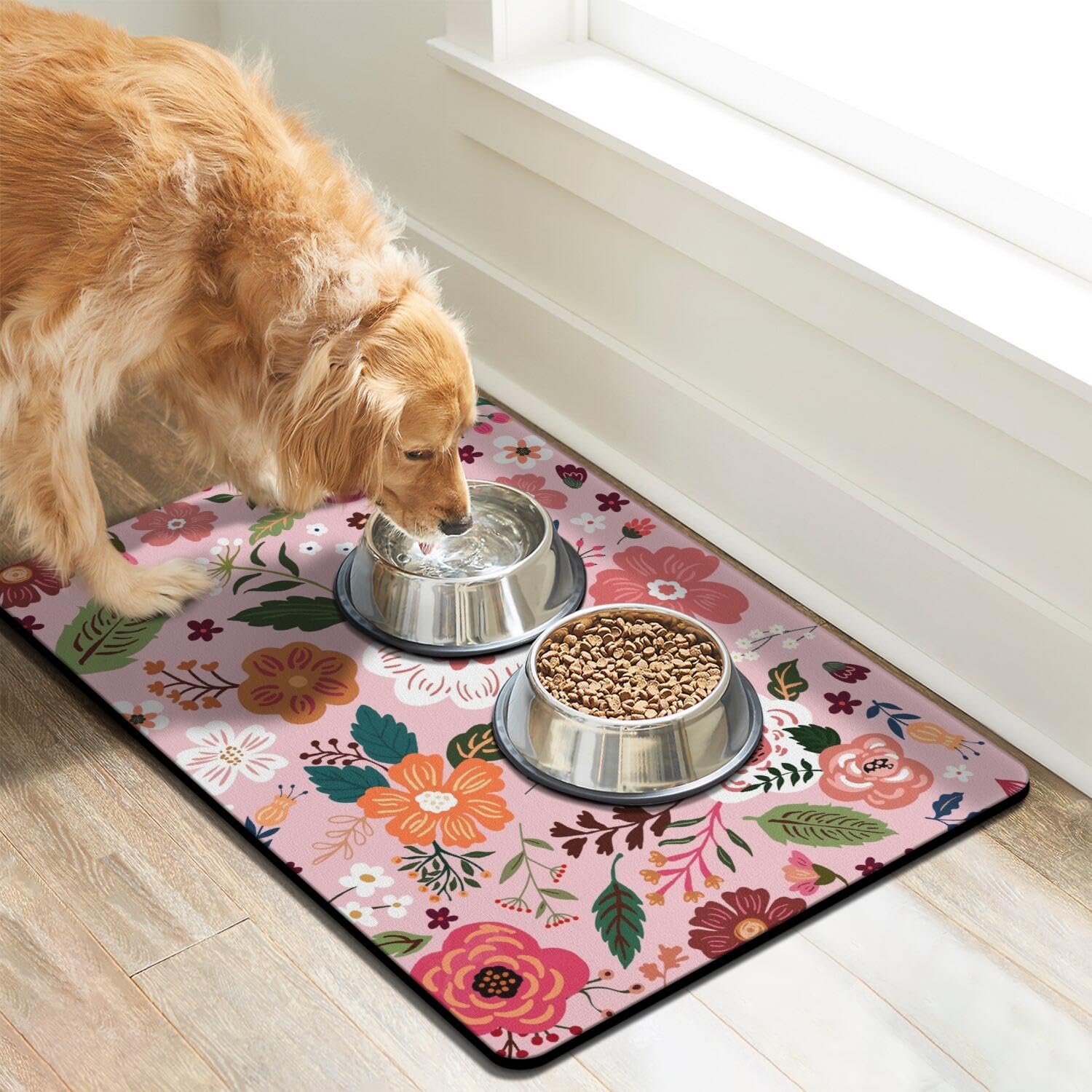 Cuslnox dog food mat with anti-skid back stays in place during feeding.