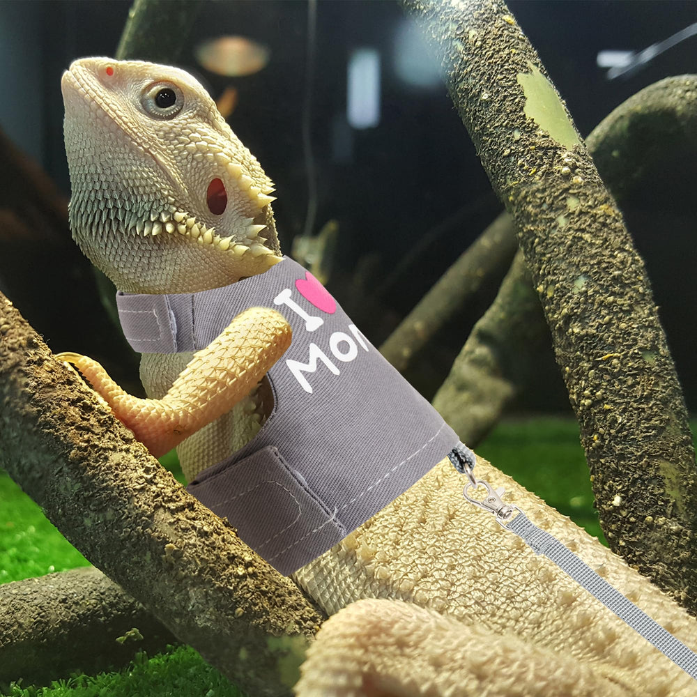 CUSOZWO Bearded Dragon Harness front pattern I Love My Mommy adds playful charm.