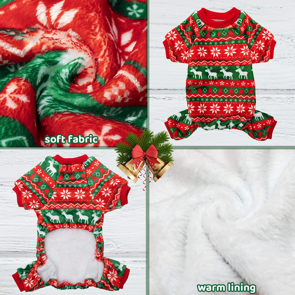CUSOZWO dog Christmas pajamas elk-pattern side view for festive comfort.