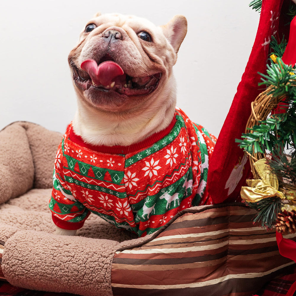 CUSOZWO dog Christmas pajamas pullover design for easy on/off.