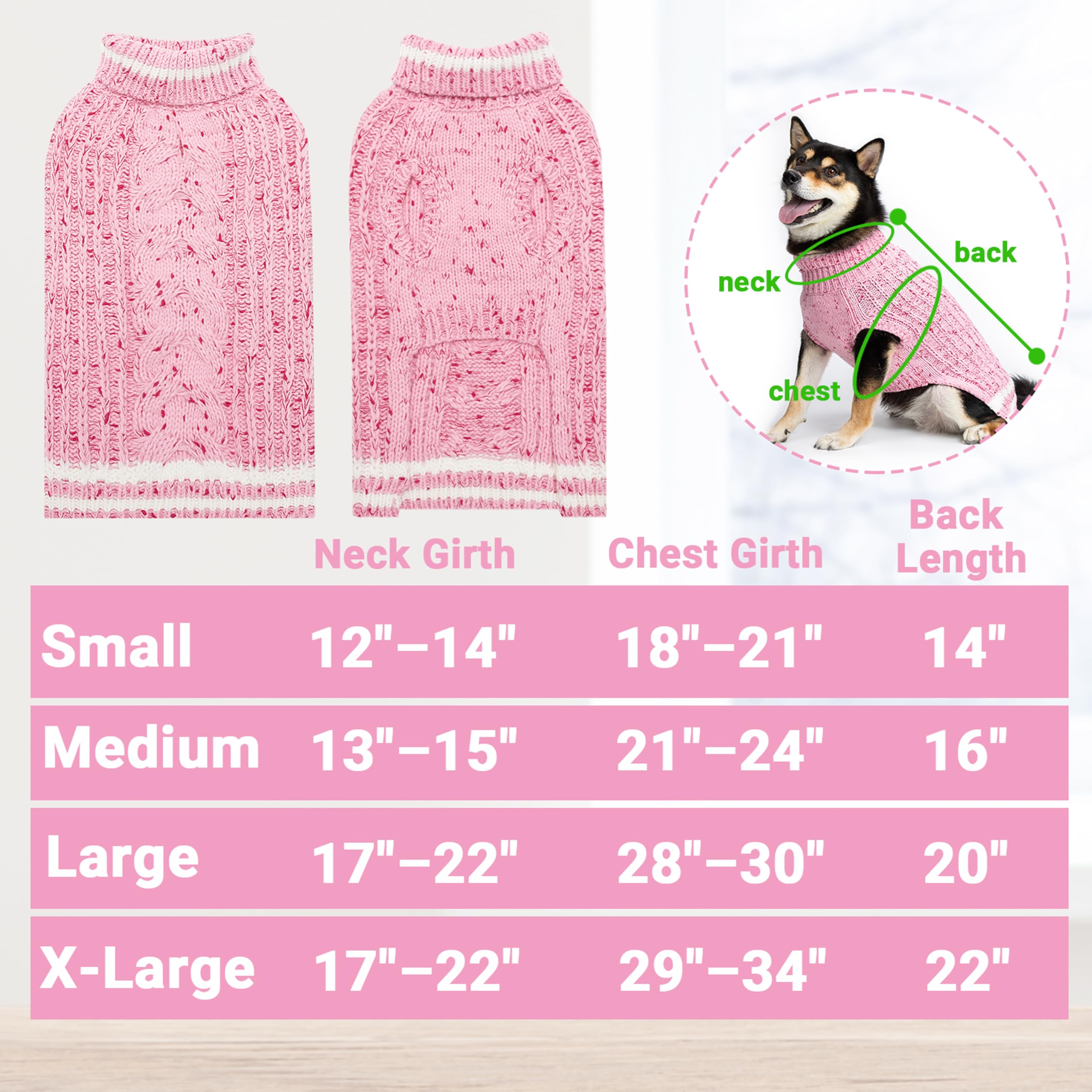 CUSOZWO dog sweater pink back pattern highlights dotted knit and cable detail