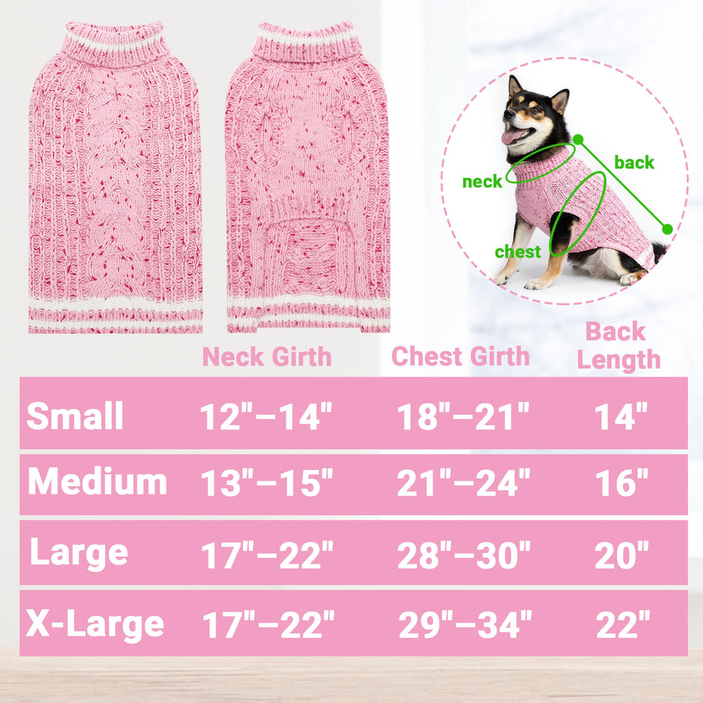 CUSOZWO dog sweater pink back pattern highlights dotted knit and cable detail