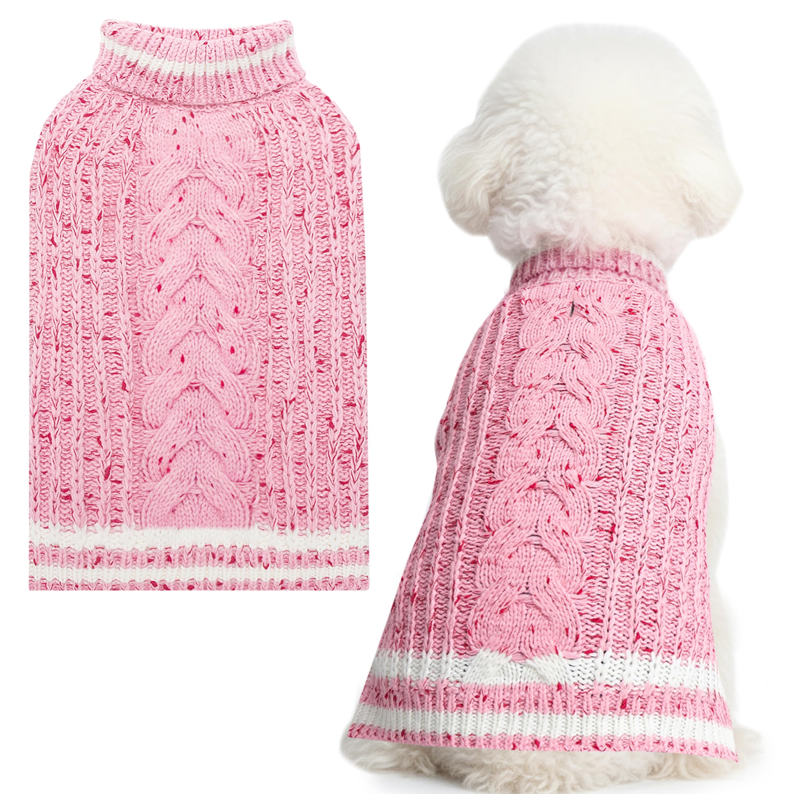 CUSOZWO dog sweater pink front view for cozy warmth during outings