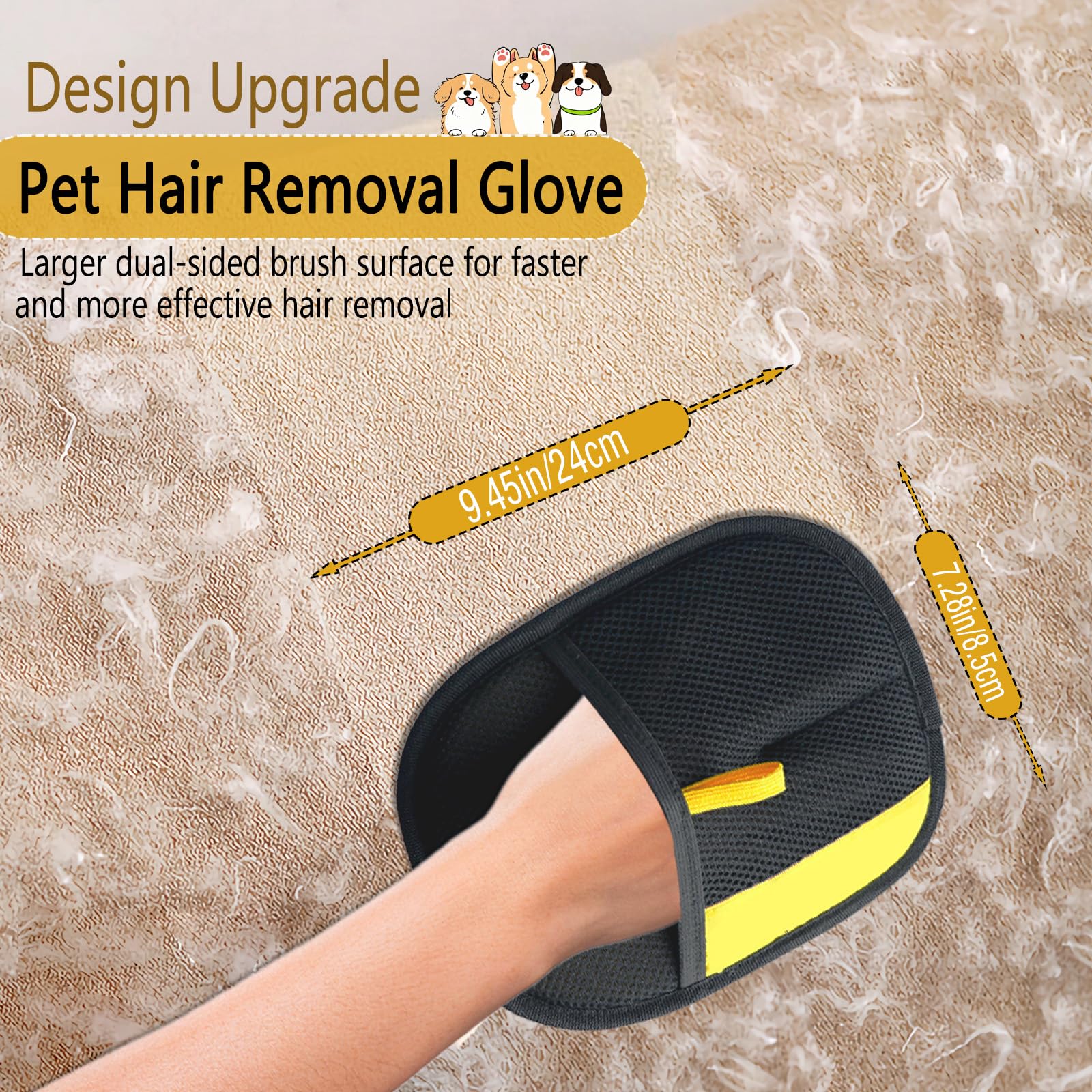 CUSUA pet hair glove dry use demonstrates static pickup on upholstery and fabrics