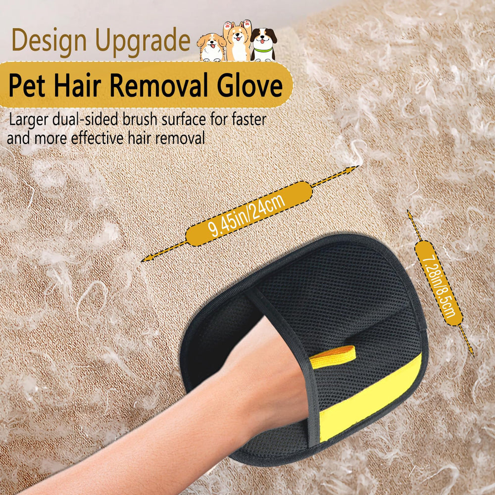 CUSUA pet hair glove dry use demonstrates static pickup on upholstery and fabrics
