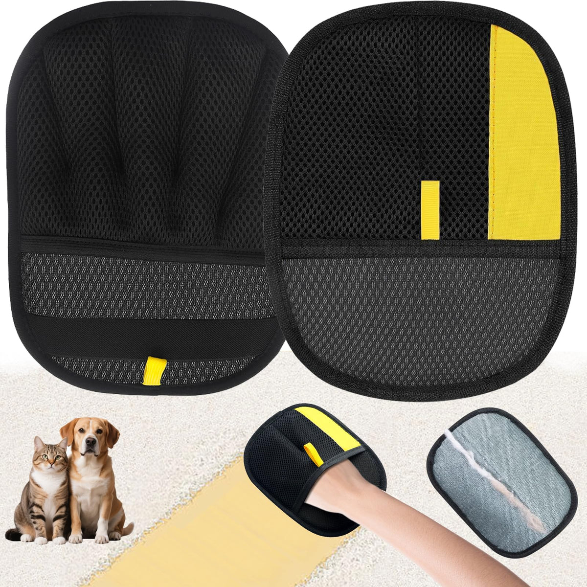CUSUA electrostatic pet hair glove front view showing compact cleaning tool with magnetic hair pickup
