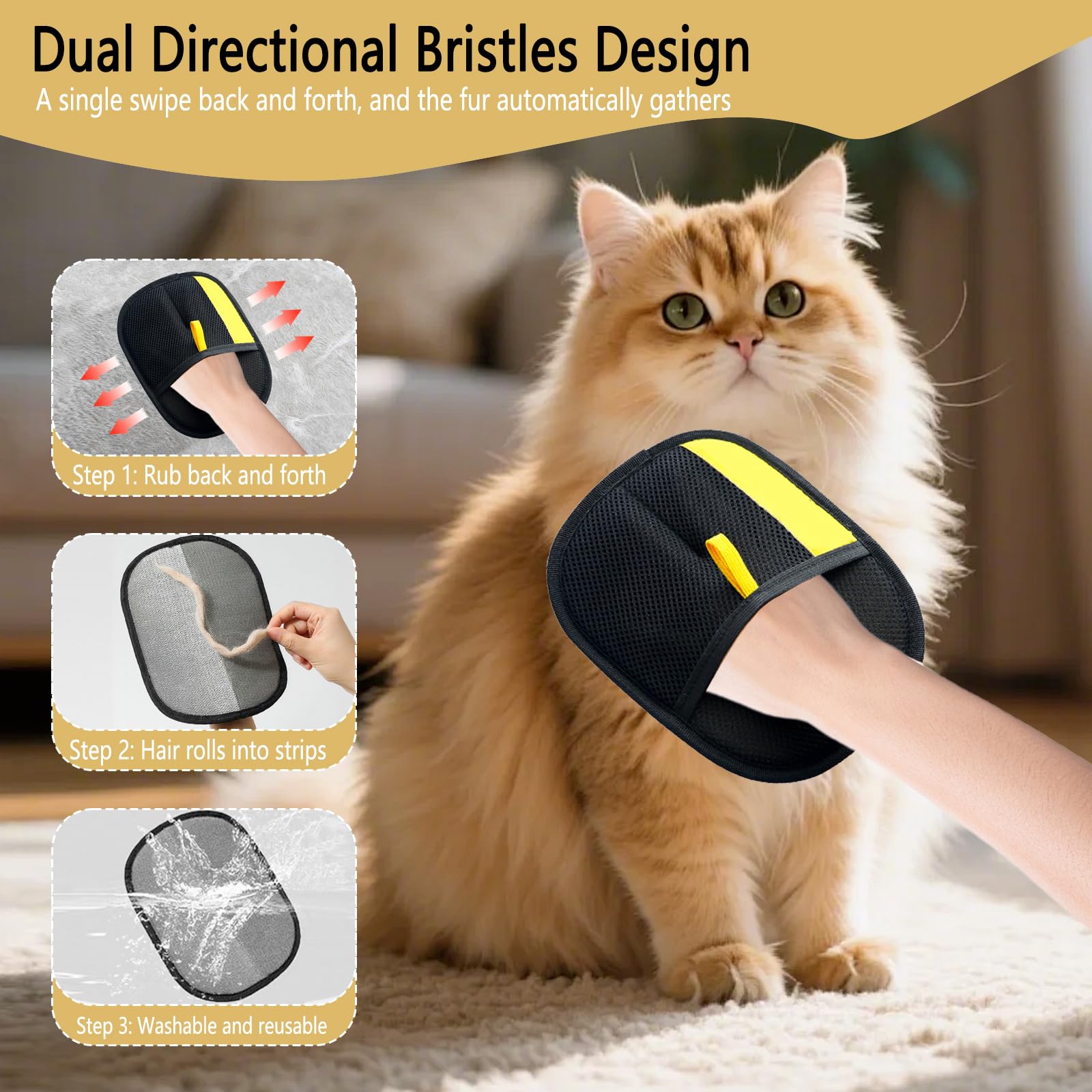 CUSUA glove on sofa removing pet fur during lounge session