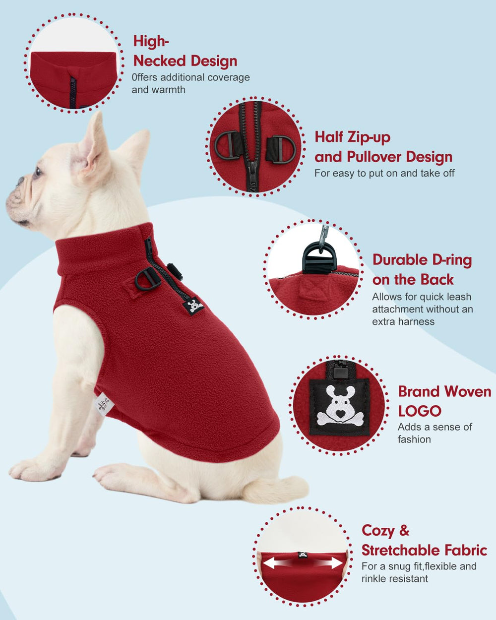 CuteBone fleece vest with D-ring leash attachment for easy walks.