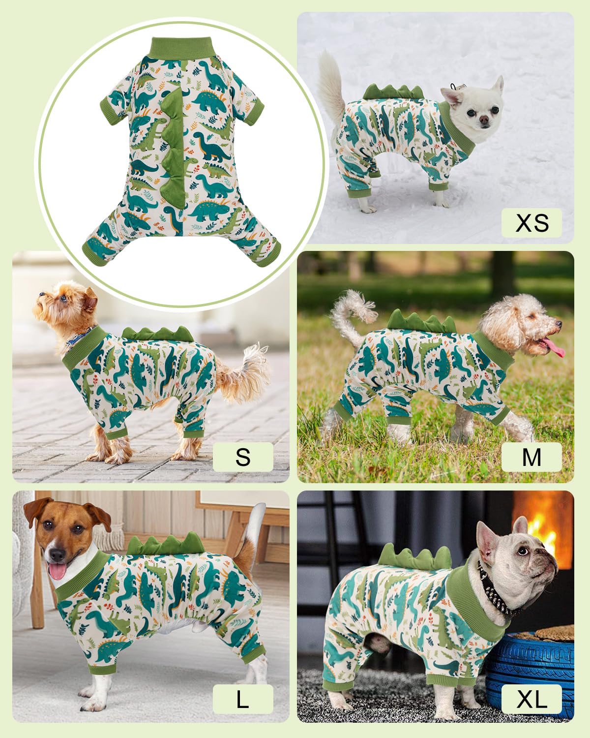 CuteBone Dinosaur Costume Dog Pajamas snug onesie keeps the outfit in place