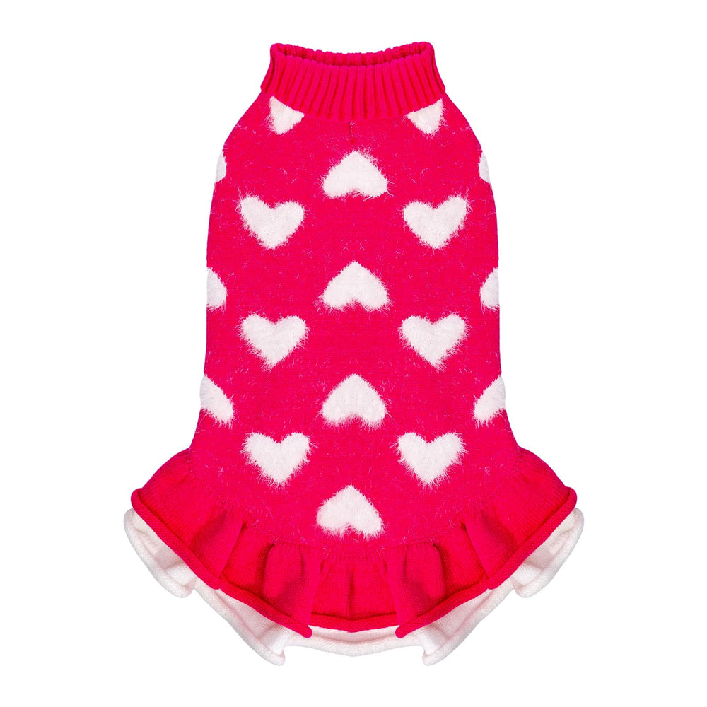 CuteBone Dog Sweater Dress ruffle hem closeup emphasizes cute styling and soft fabric.