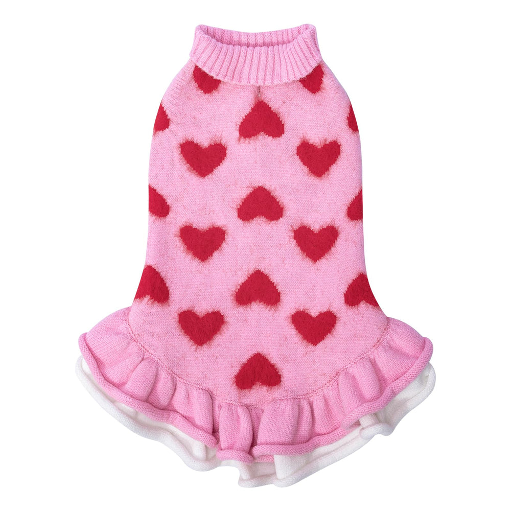 CuteBone fancy pink dog sweater dress with ruffle skirt for everyday wear.