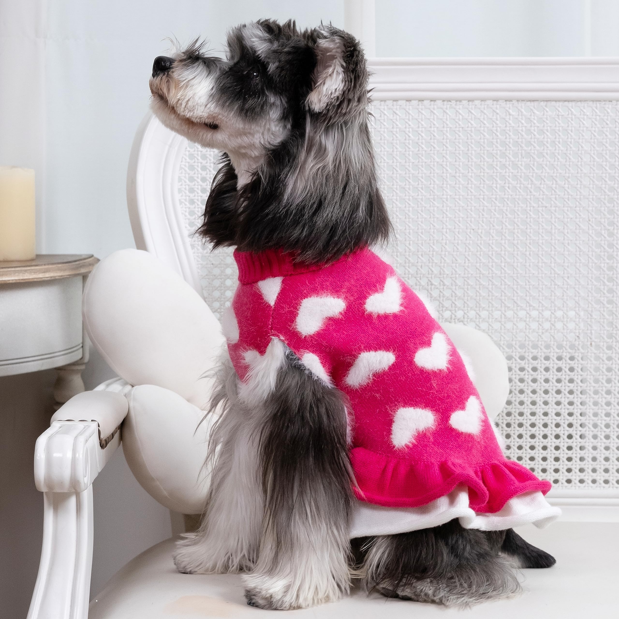 CuteBone Fancy Pink Dog Sweater Dress back detail highlights versatile, easy-to-match fashion.