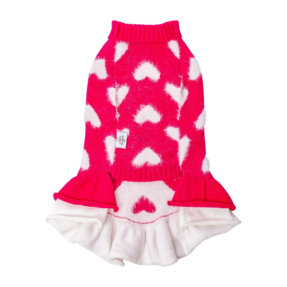 CuteBone Fancy Pink Dog Sweater Dress leash-hole detail for quick walking sessions
