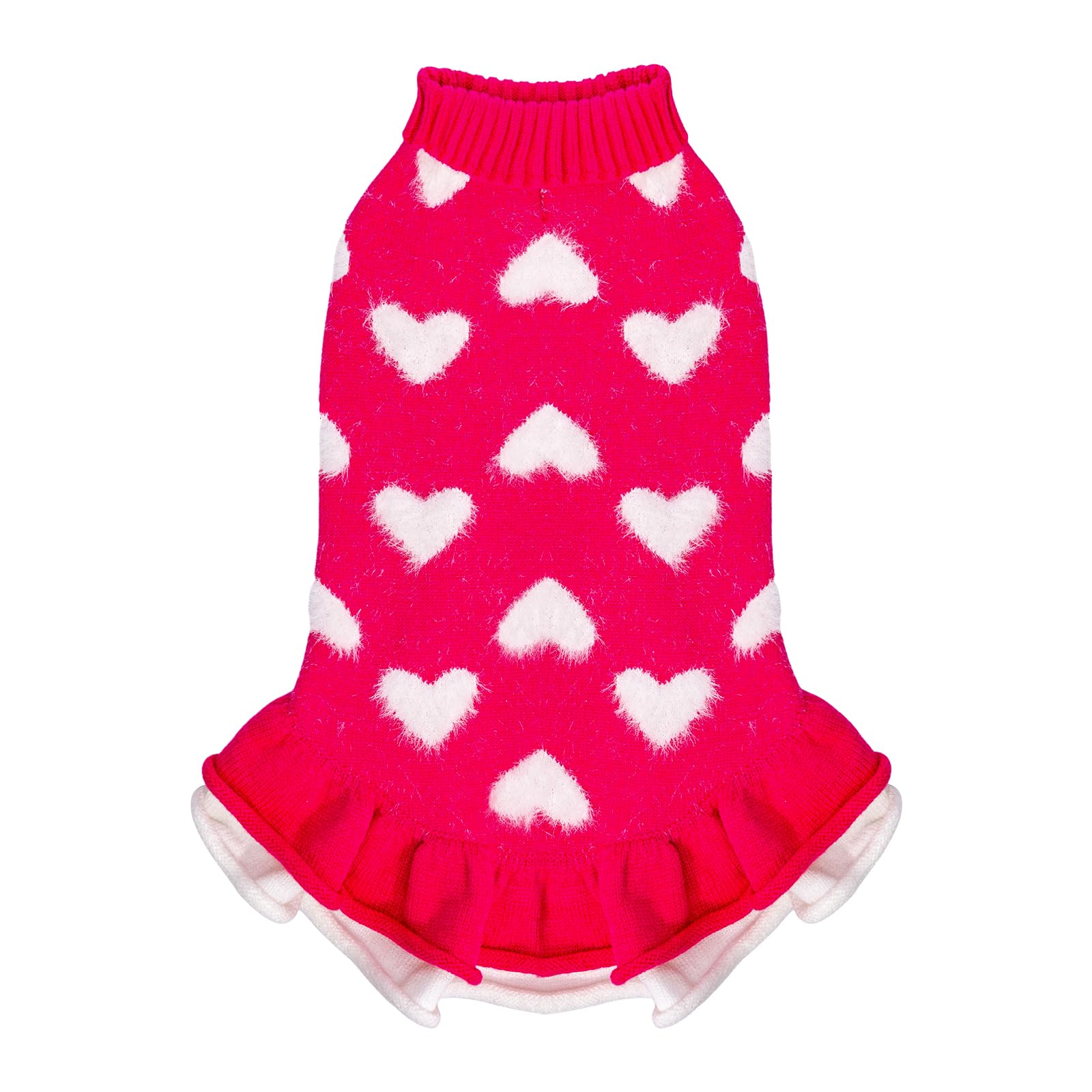 CuteBone Fancy Pink Dog Sweater Dress neckline detail keeps neck warm without bulk