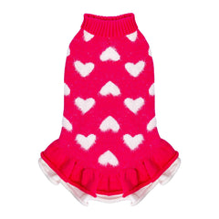 CuteBone Fancy Pink Dog Sweater Dress neckline detail keeps neck warm without bulk