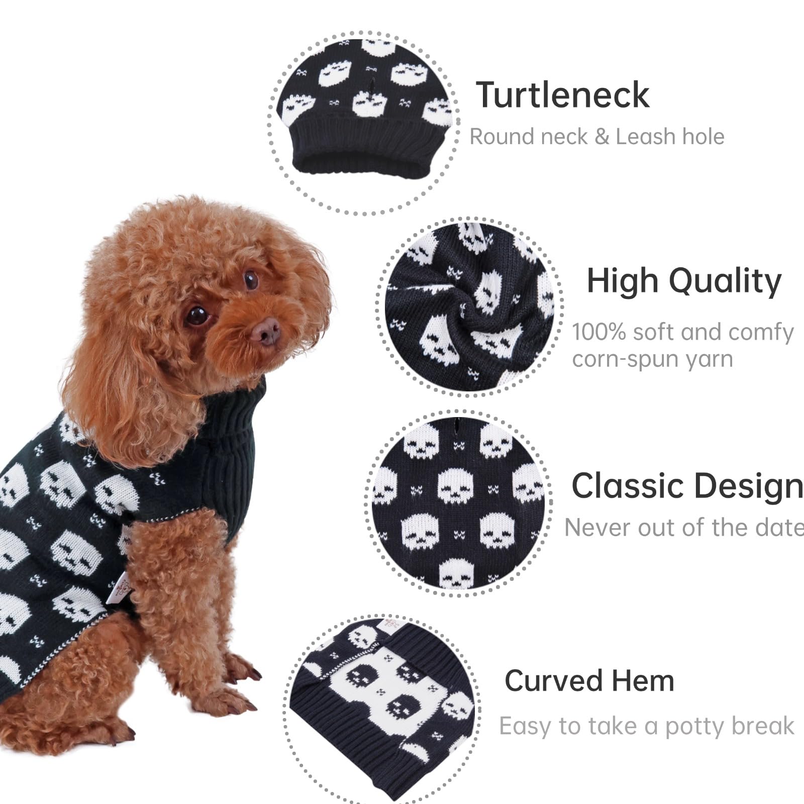 CuteBone skull dog sweater back-view highlights cozy Halloween style.