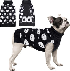 CuteBone skull dog sweater chest-measure view shows snug fit for small dogs.