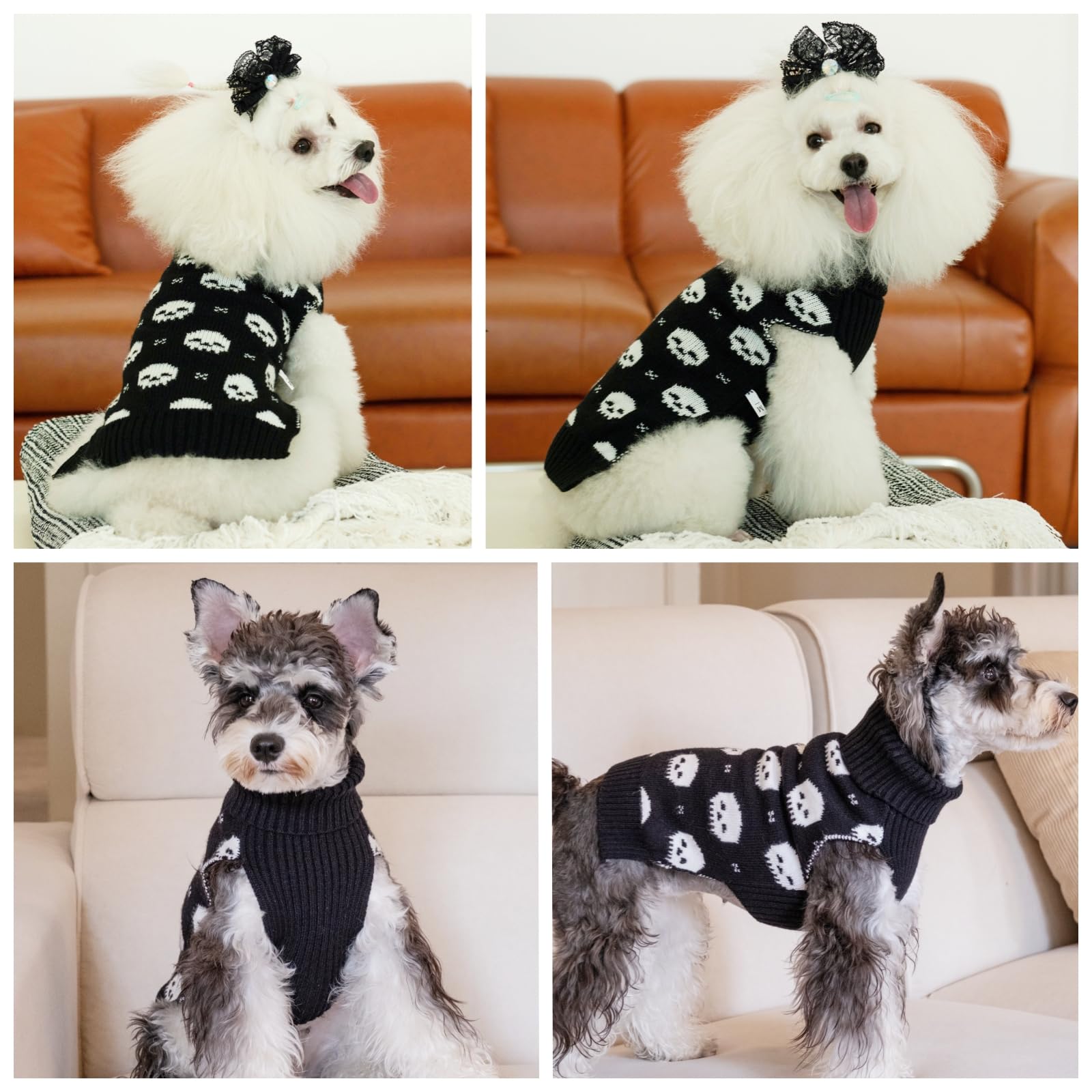 CuteBone skull dog sweater knit-fabric-closeup shows soft corn yarn fabric.