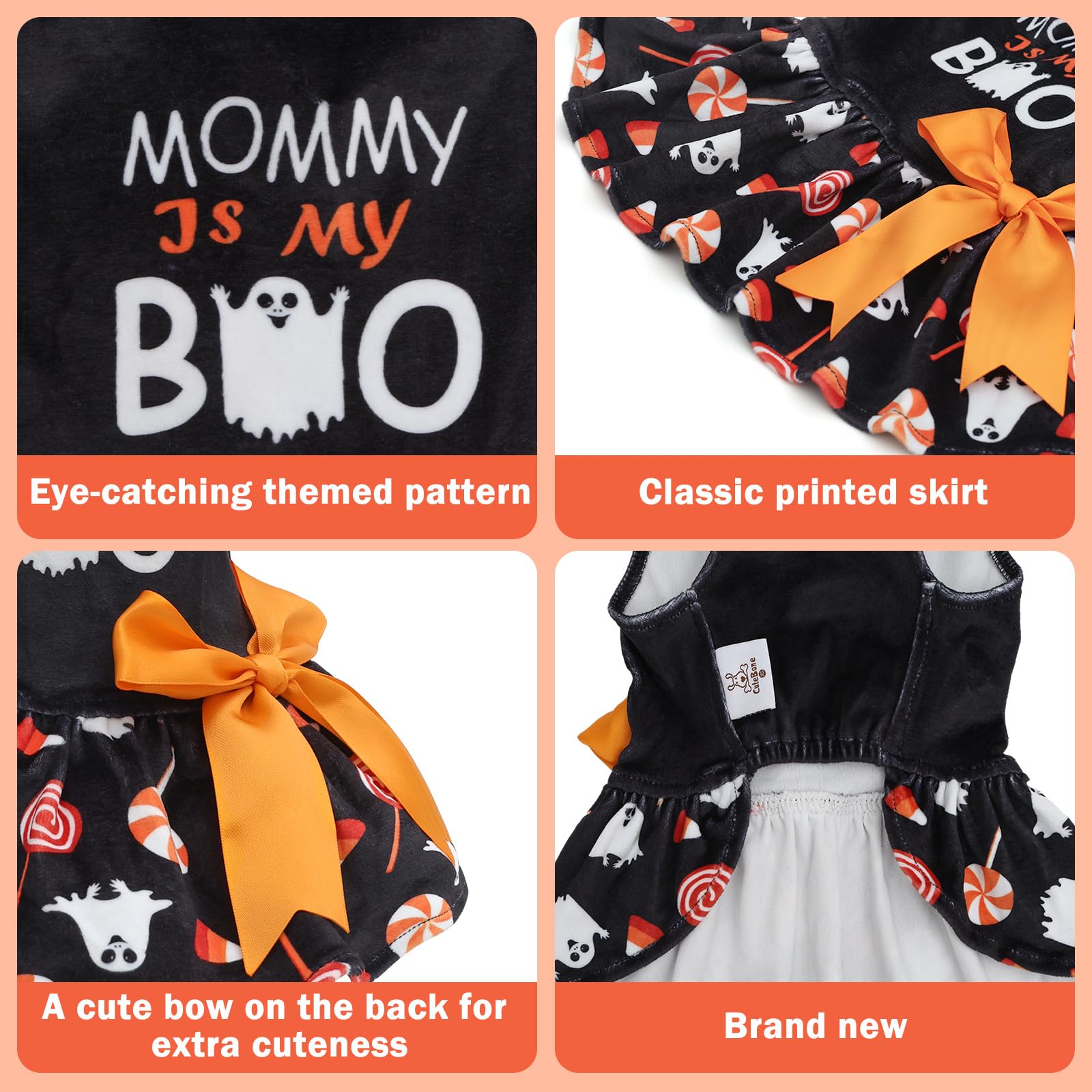 CuteBone velvet dog dress with pullover design, easy dressing for small breeds.