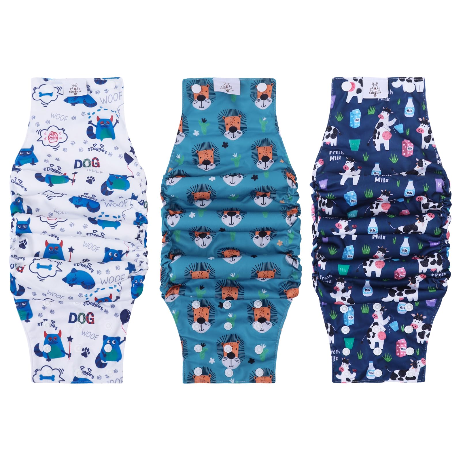 CuteBone washable dog diapers with male snaps pack 3pcs keep dogs dry during outings.