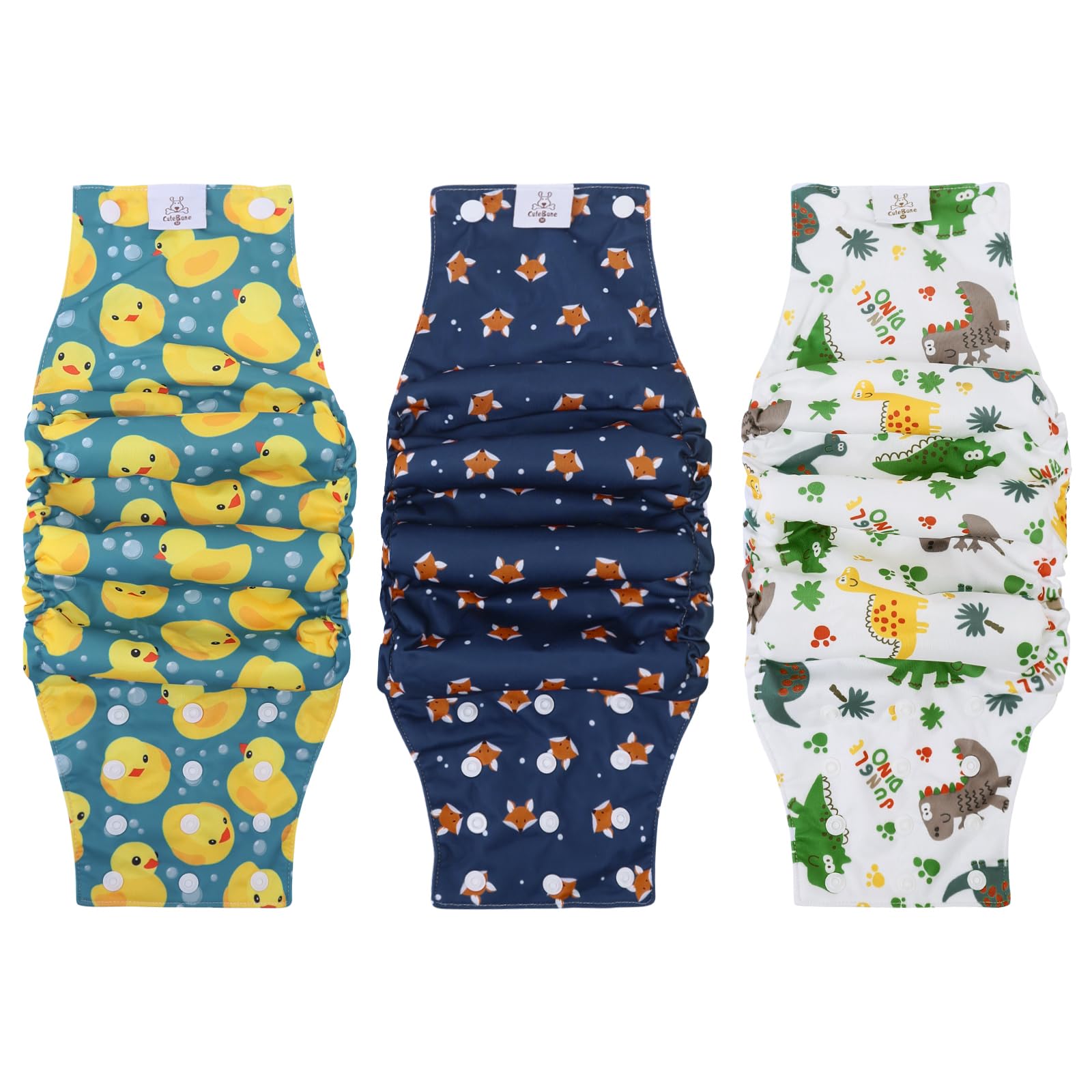 CuteBone washable dog diapers male snaps front view highlights easy-fitting pack design.