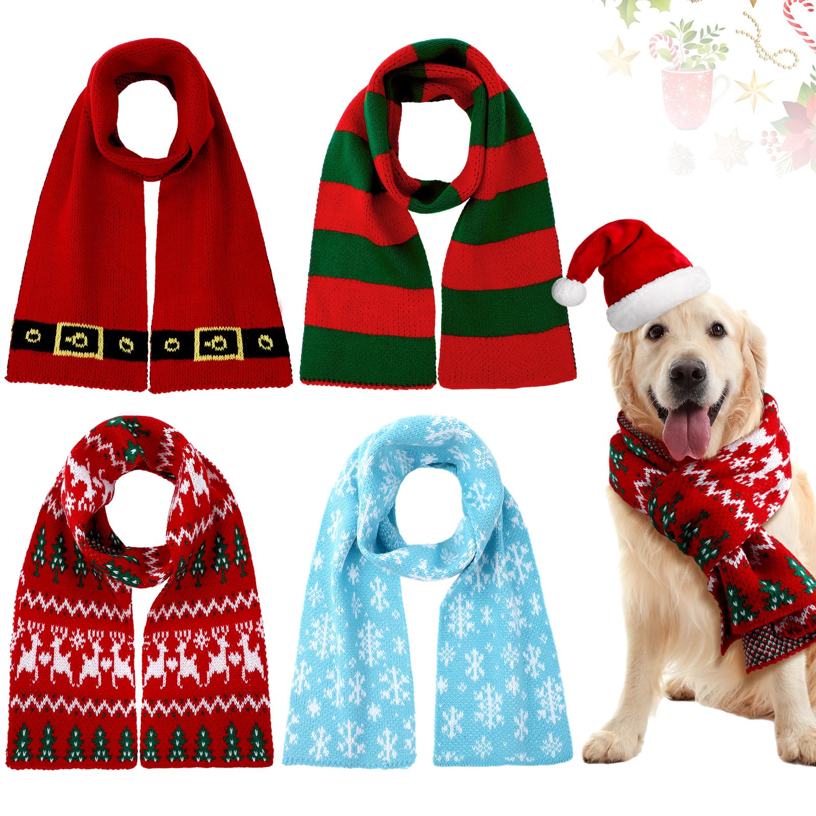 Cutecrop Christmas knitted dog scarf in green; festive look for medium dogs.