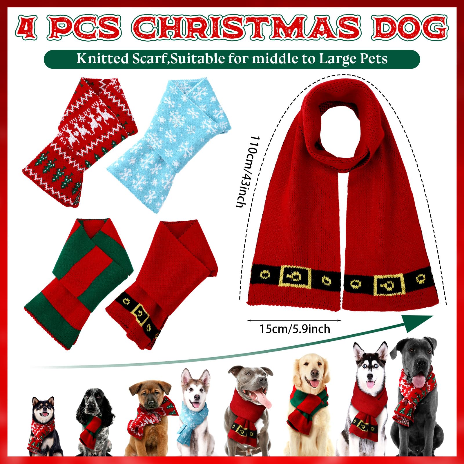 Cutecrop Christmas knitted dog scarf in red; holiday charm for dogs.