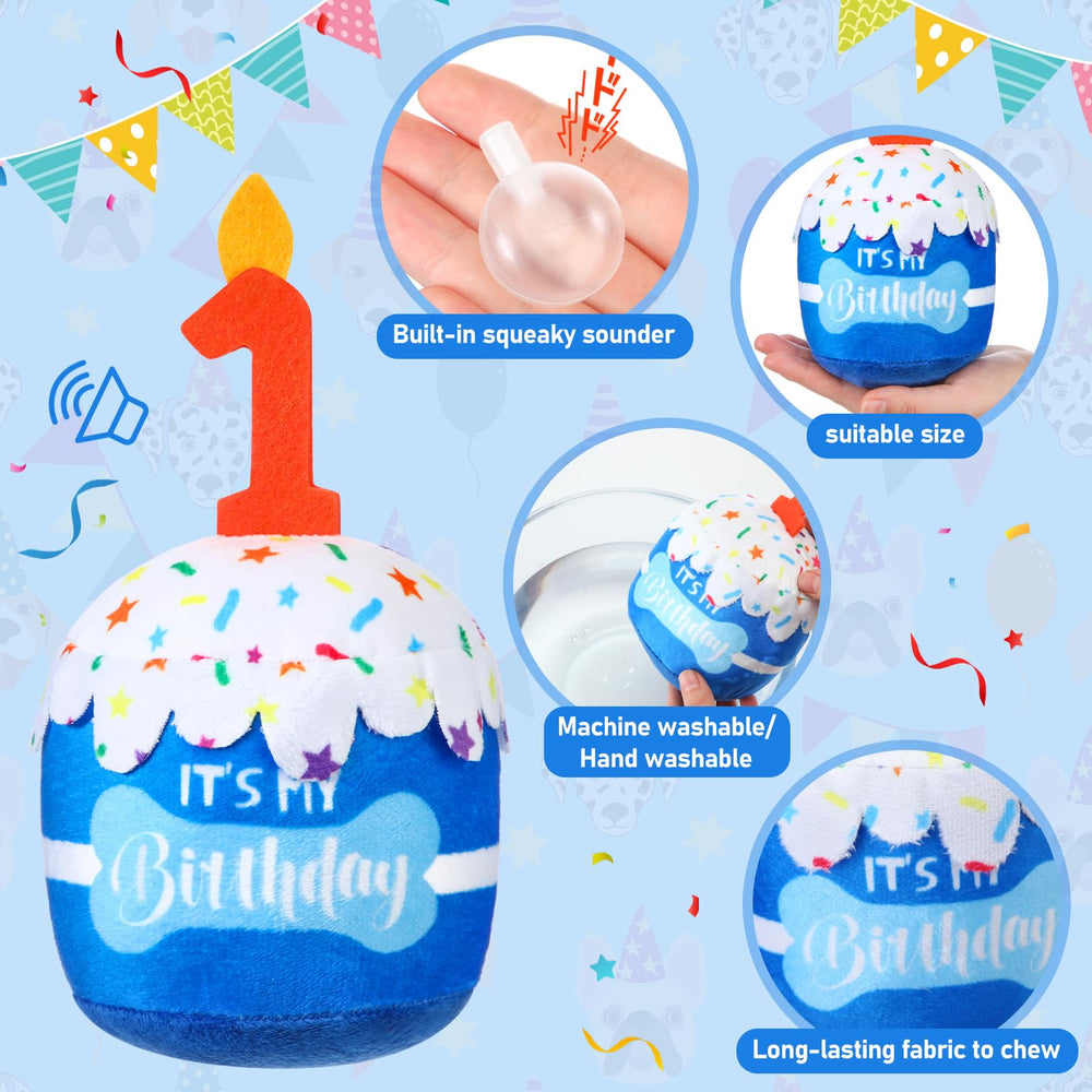 Cutecrop blue birthday hat highlights a dog's party look.