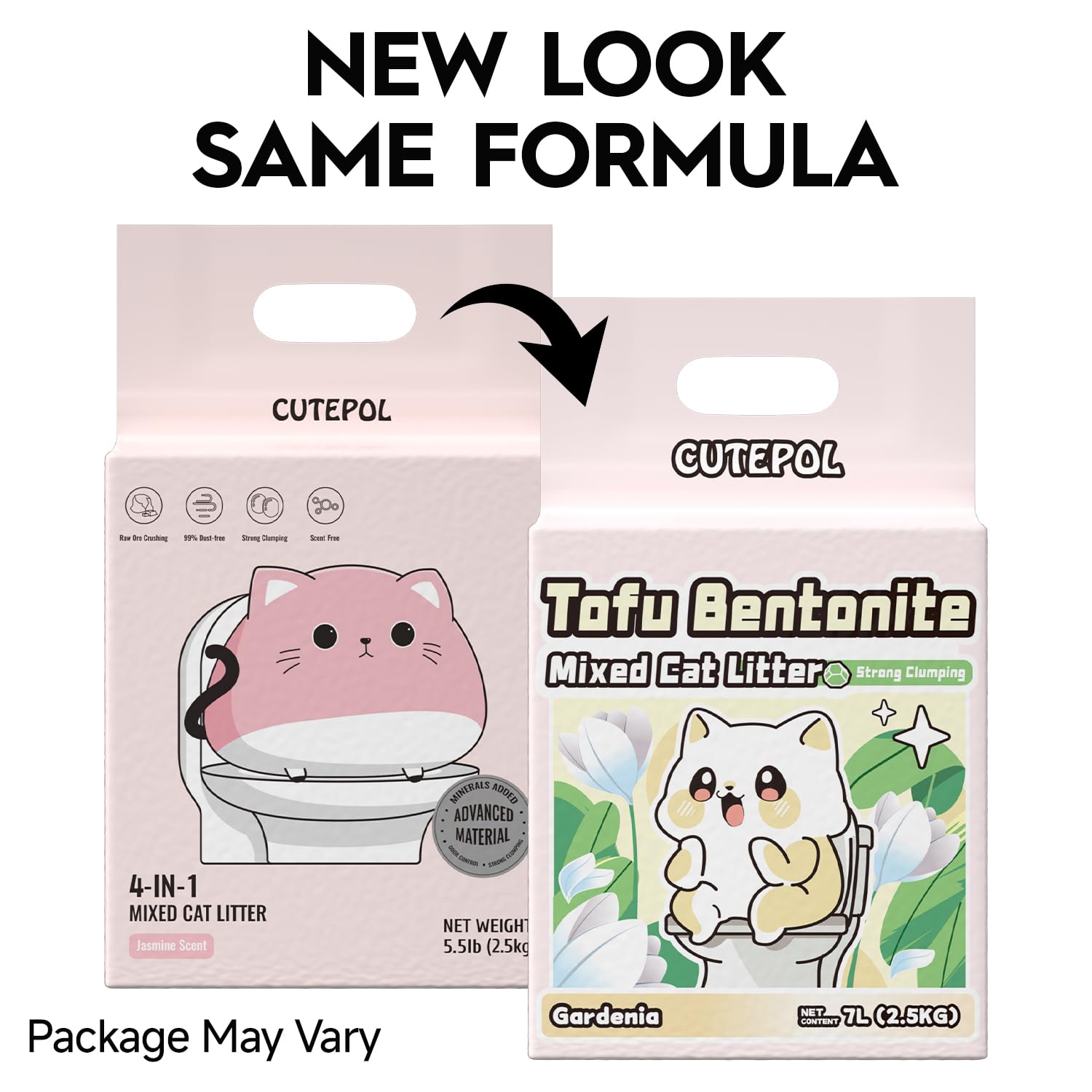 Cutepol tofu-bentonite-litter blend close-up highlights eco-friendly composition for multi-cat homes