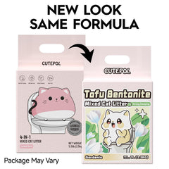 Cutepol tofu-bentonite-litter blend close-up highlights eco-friendly composition for multi-cat homes